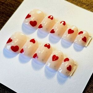 24 pcs heart dots nude cream valentines day cute press on nails